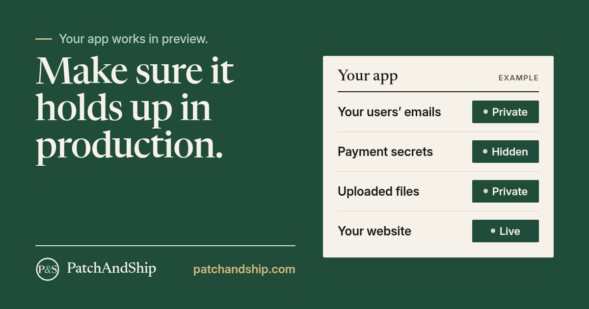 [PatchAndShip Check] - Free outside look at what visitors already see on your vibe-coded app